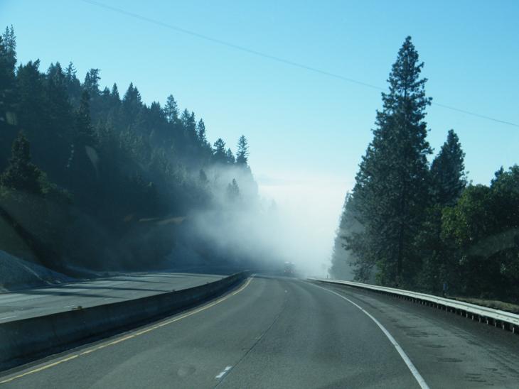 Fog in the Sisqyous... headed down into the white ice fog on I-5 in the Sisqyous.