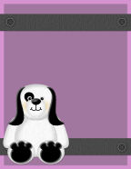 dogs are black and white with dark circle over one eye