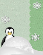 penguins from the arctic circle with snowflakes and snow piles 