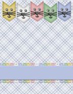 abstract cats in a row with blue green and red