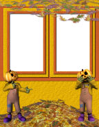 piles of leaves with scarecrows playing