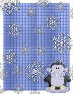 snow flakes with penguins in winter clothing